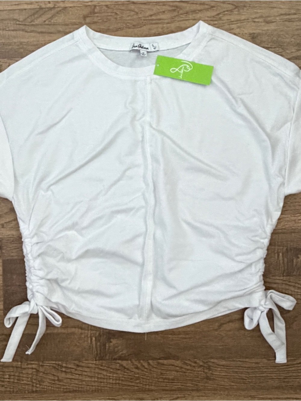 NWT$44.50 Sam Edelman Ruched Side Tie T-shirt, White, M Medium, Cotton blend